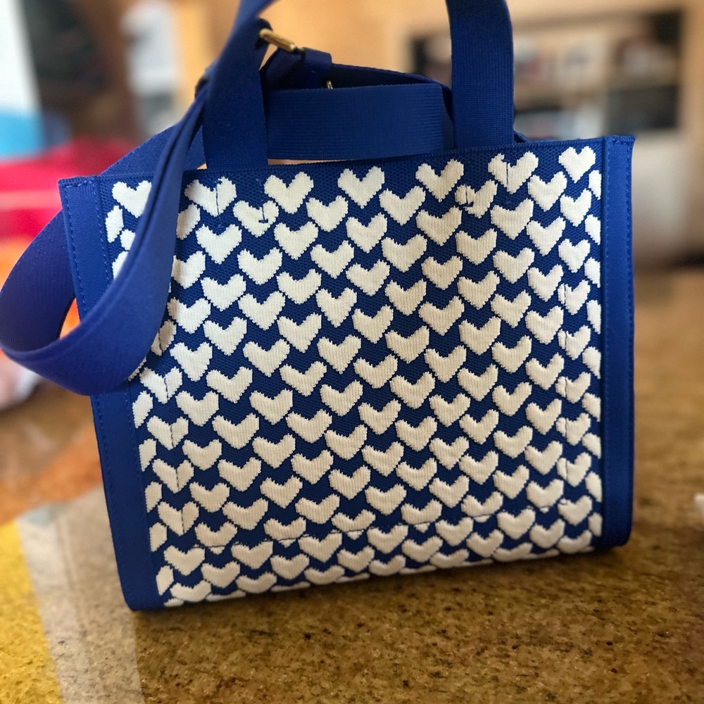 Kate Spade Manhattan Modernist Hearts Jacquard Small Tote, Bluecolor BRAND NEW - Picture 5 of 6